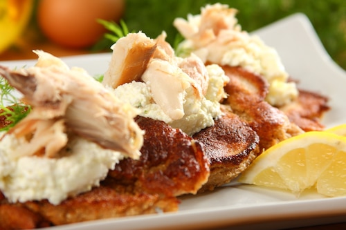 Przepis na Bliny z wędzoną makrelą Bliny z wędzoną makrelą