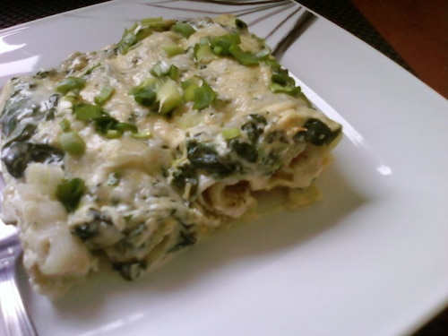 Cannelloni z rybą pod szpinakowo serową kołderką