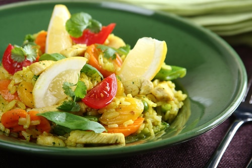 Przepis na Hiszpańska paella z warzywami i kurczakiem   Hiszpańska paella z warzywami i kurczakiem