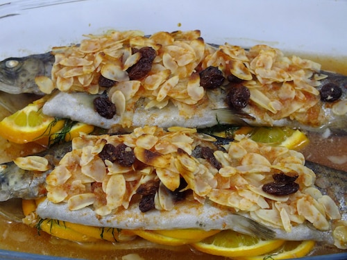 Imbirowy pstrąg z pomarańczami