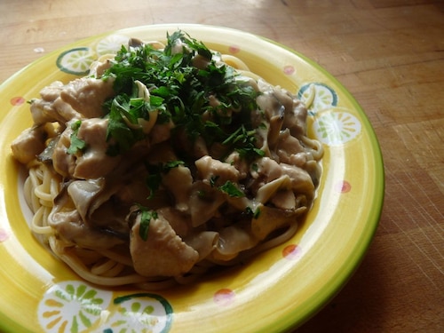 Indyk w sosie śmietanowym z pieczarkami