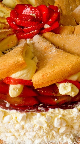 JOGURTOWY SERNIK Z PODWÓJNA TRUSKAWKĄ I BEZĄ