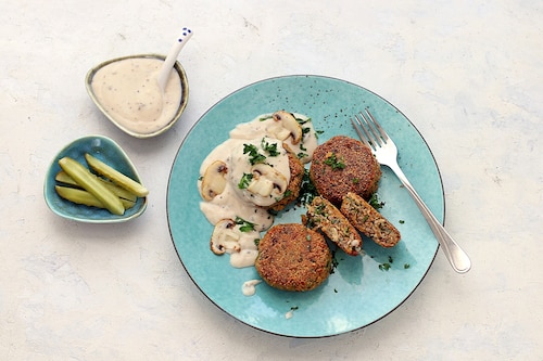 Przepis na Mielone wegetariańskie w sosie pieczarkowym Mielone wegetariańskie w sosie pieczarkowym