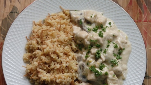 Ryż z serkiem mascarpone i pieczarkami