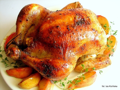 Przepis na Kurczę pieczone z jabłkami Kurczę pieczone z jabłkami