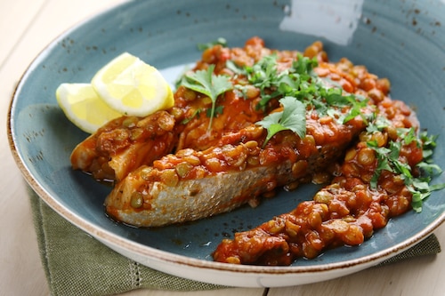 Łosoś z soczewicą