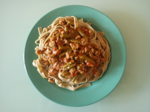 Przepis na Makaron "5 ziaren" z sosem pesto/chili Makaron "5 ziaren" z sosem pesto/chili