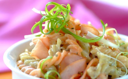 Przepis na Makaron z szynką i zieloną cebulką Makaron z szynką i zieloną cebulką