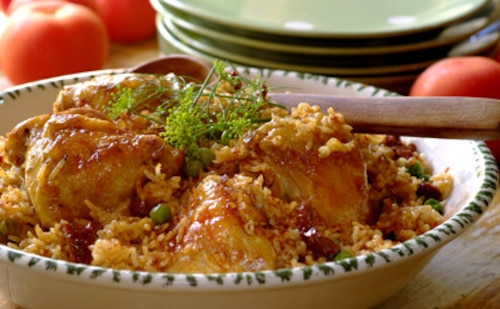 Przepis na Paella z kurczakiem, pomidorami i groszkiem Paella z kurczakiem, pomidorami i groszkiem