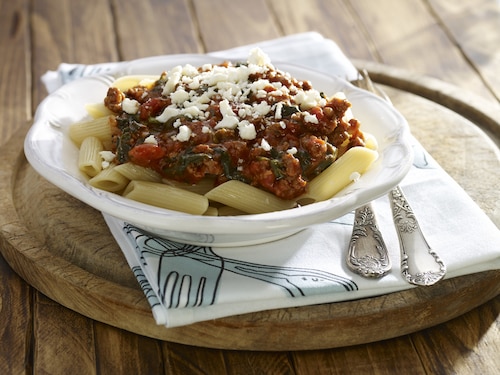 Przepis na Penne ze szpinakiem i fetą Penne ze szpinakiem i fetą