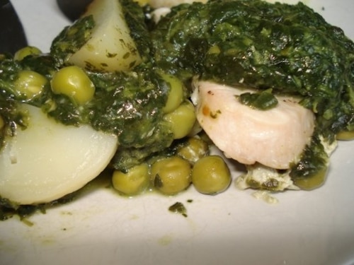 Przepis na Pierś indyka ze szpinakiem i groszkiem Pierś indyka ze szpinakiem i groszkiem