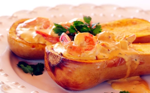 Przepis na Piżmowa dynia z owocami morza Piżmowa dynia z owocami morza