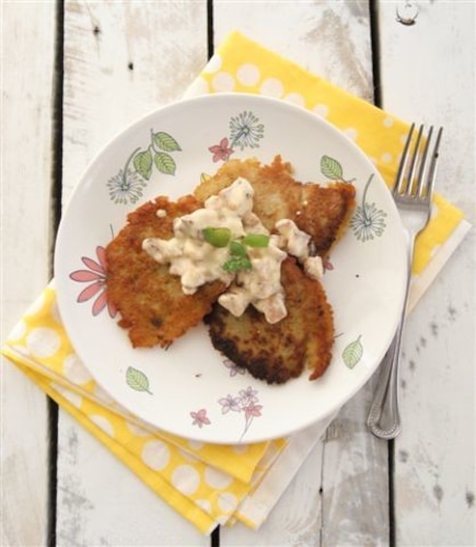 Przepis na Placki ziemniaczane z sosem carbonara Placki ziemniaczane z sosem carbonara