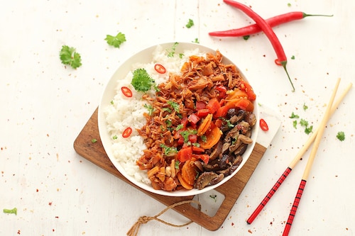 Jackfruit sosie teriyaki z ryżem