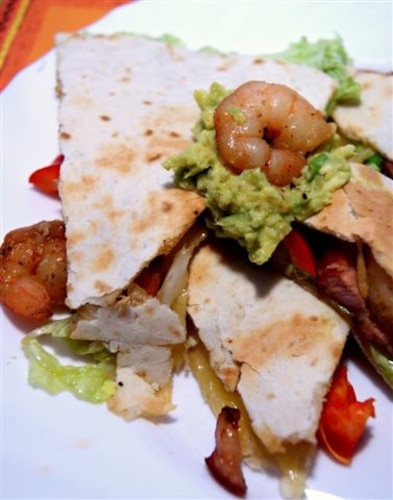 Quasadilla z krewetkami i boczkiem