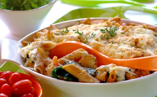 Przepis na Rumiane penne ze szpinakiem Rumiane penne ze szpinakiem