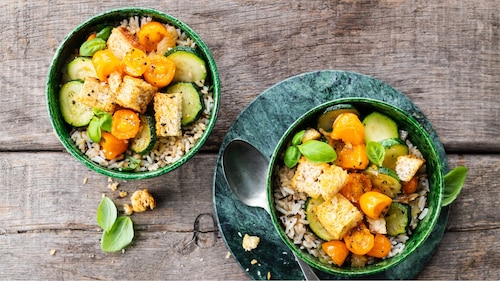 Ryż z cukinią i opiekanym chlebem