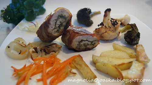 Schab z zielonym pesto i grillowanymi warzywami