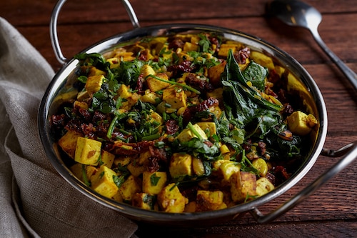 Smażone tofu ze szpinakiem