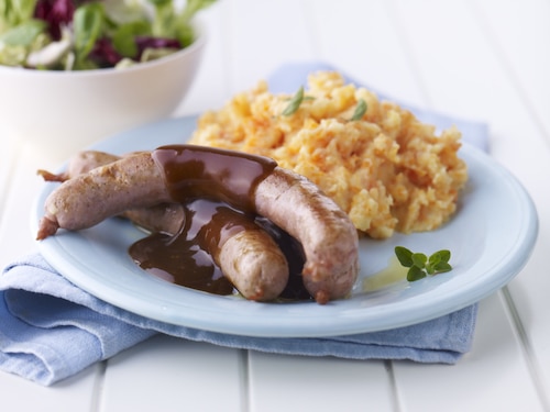Przepis na Śniadaniowe kiełbaski z puree ziemniaczano-marchewkowym Śniadaniowe kiełbaski z puree ziemniaczano-marchewkowym