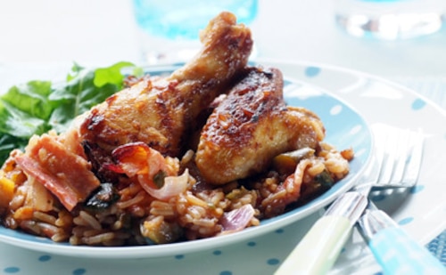 Przepis na Soczysty kurczak z ryżowym ratatouille Soczysty kurczak z ryżowym ratatouille