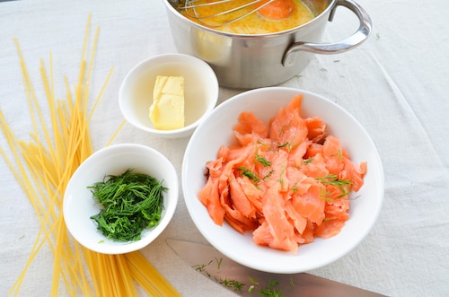 Spaghetti z łososiem i sosem cytrynowym  