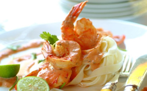 Tagliatelle arrabbiata z krewetkami 