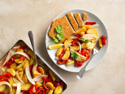 Przepis na Wegański sznycel z pieczonymi warzywami Wegański sznycel z pieczonymi warzywami