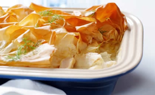 Przepis na Zapiekana kremowa ryba z ciastem filo Zapiekana kremowa ryba z ciastem filo