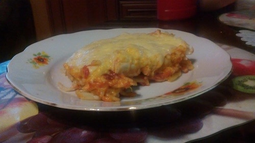 Zapiekanka spaghetti z kurczakiem