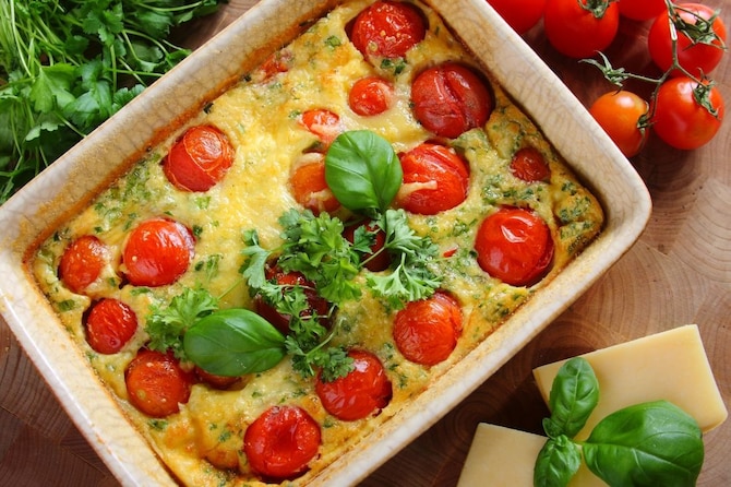 Clafoutis z pomidorkami koktajlowymi